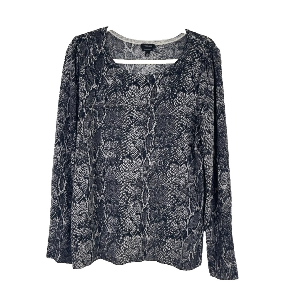Talbots Womens Merino Wool Snakeskin Pullover Sweater‎ Black Office Work Large